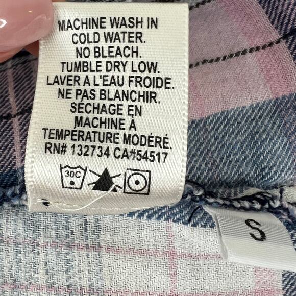 BELLA BAHL Blue/Pink Plaid Linen-Cotton Flannel Button-Up Shirt Top Cowgirl S - Picture 9 of 9